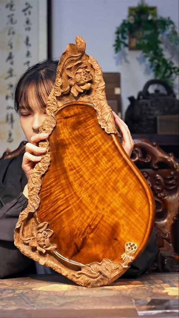 金丝楠【58】精品正黄料一木整雕 满花水波 药香味 重工茶盘