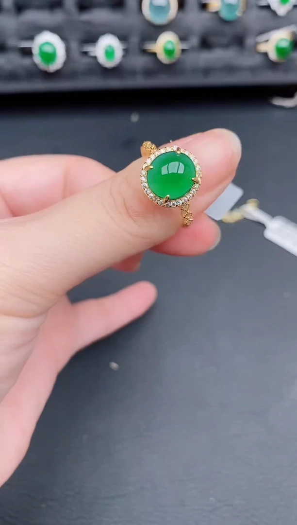 银S925镶嵌戒指翡翠天然a货翡翠249