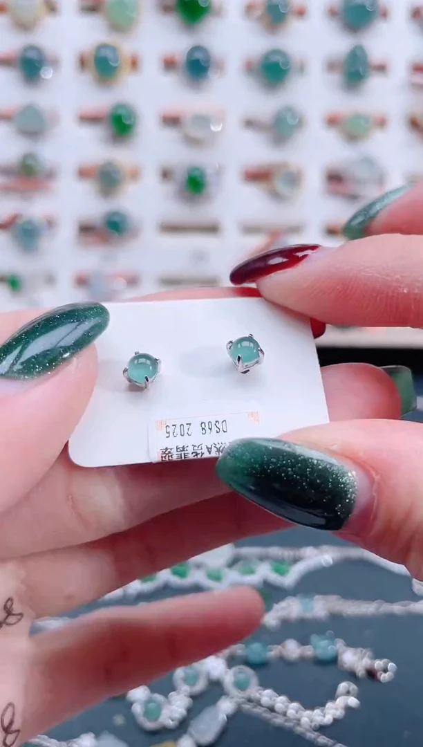 银S925镶嵌翡翠耳饰天然翡翠