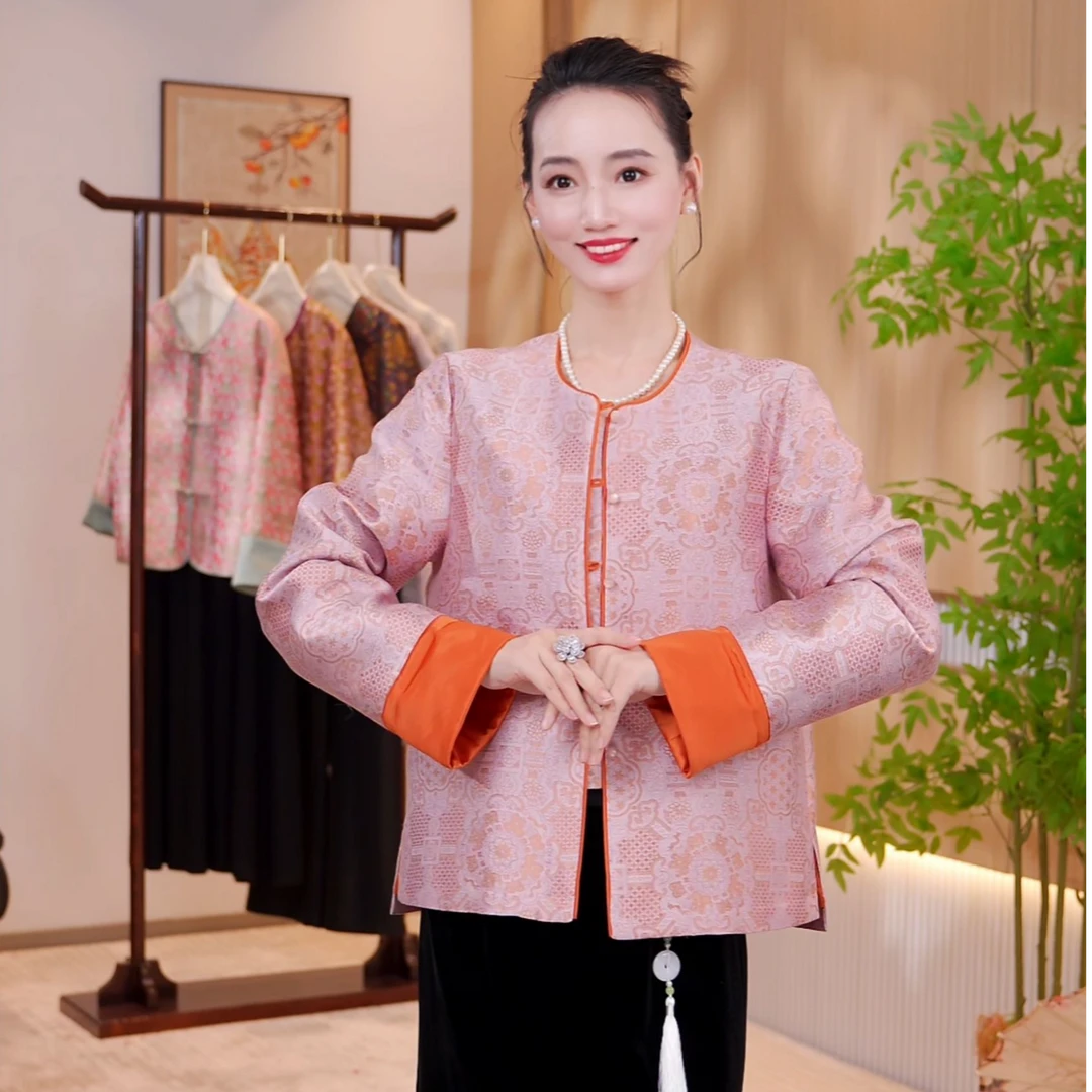 【松间雪】冬季新中式女装外套三合一90白鹅绒宋锦可拆卸内胆JX0212