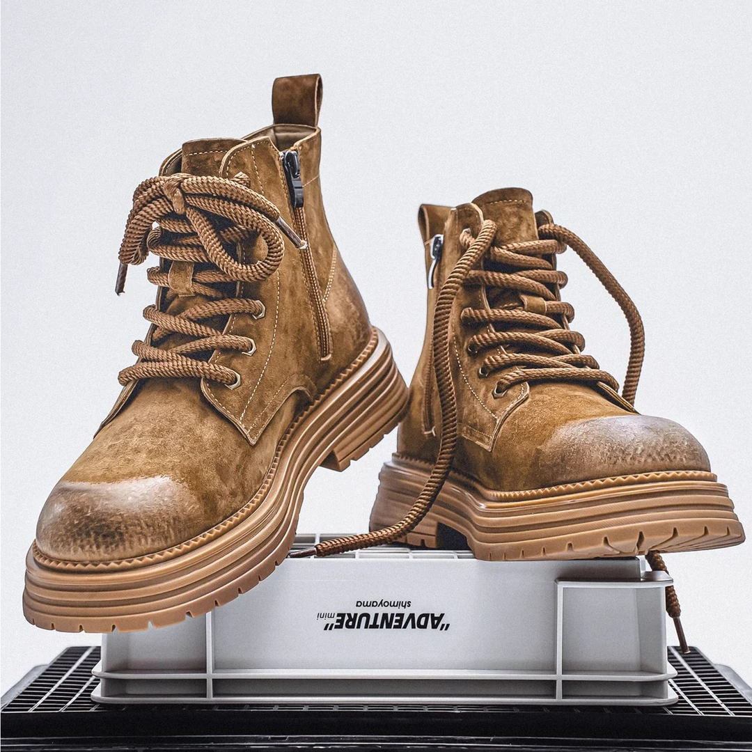 马丁靴男2025新款秋季真皮高帮鞋英伦风中帮透气厚底复古工装靴子