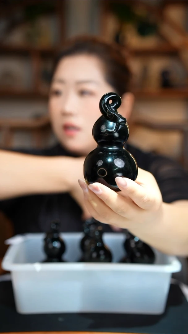 摆件黑曜岩未镶嵌银曜石葫芦D186多样性发其一