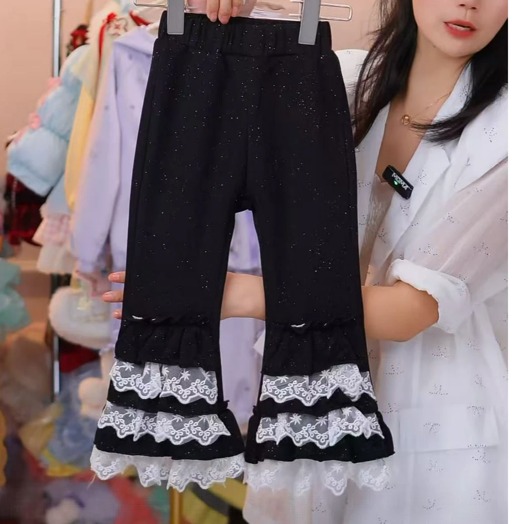 加绒法式【-星空-蕾丝微喇裤】【秋冬款】2025女童童装裤子