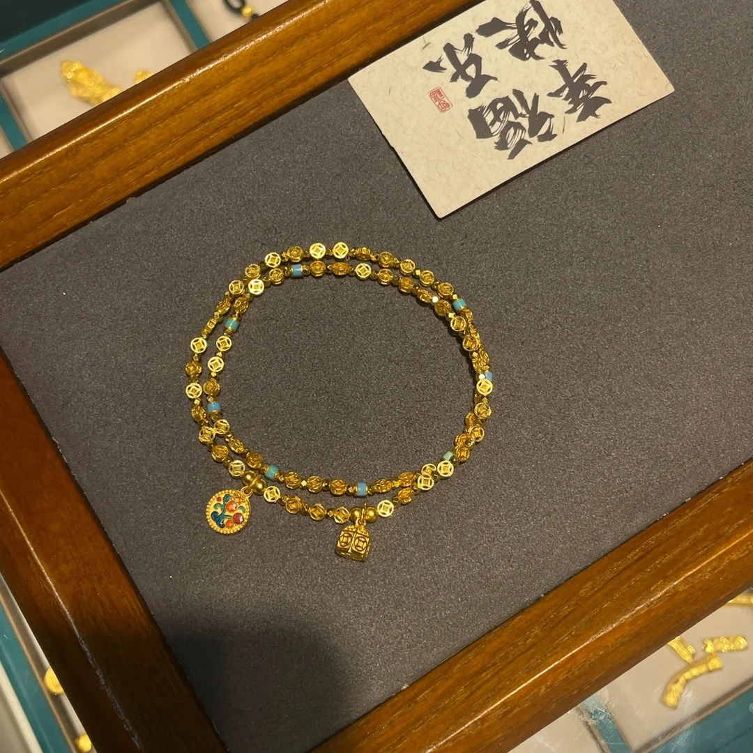 卡柒 铜合金手链 新中式钱币双层手链女复古小众高级感钱多多手串