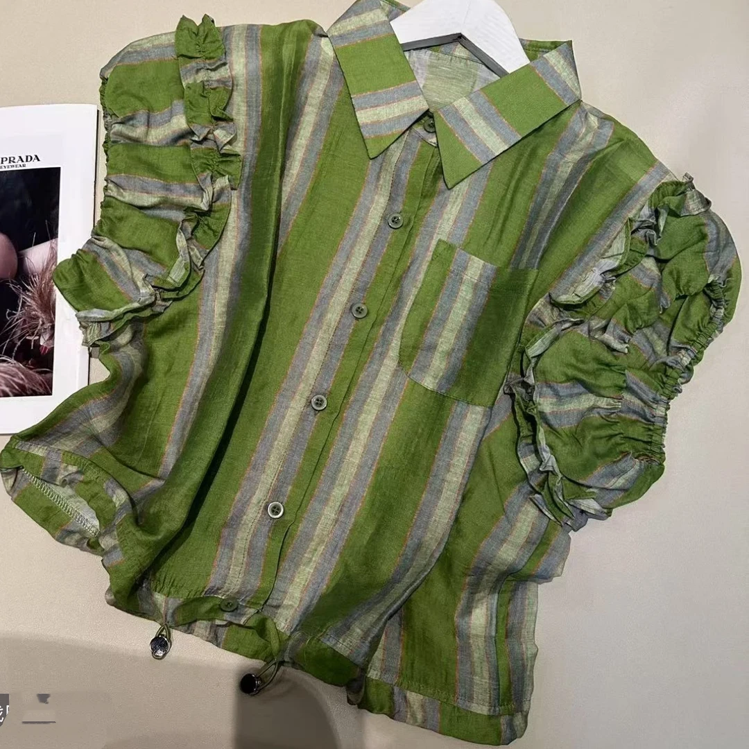 设计感时尚百搭翻领短袖显瘦上衣女2025年夏季新款单排扣显白衬衫