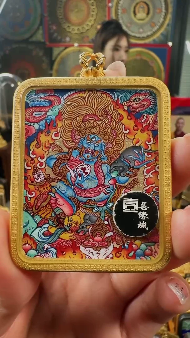 吊坠壹善缘城手绘唐卡黑C