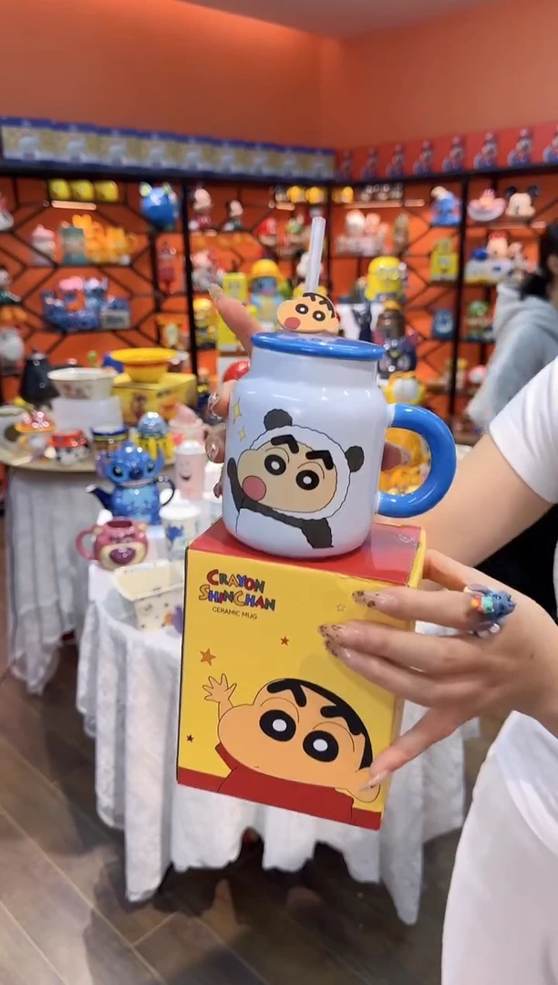 瓷片@@蜡笔小新熊猫吸管陶瓷杯