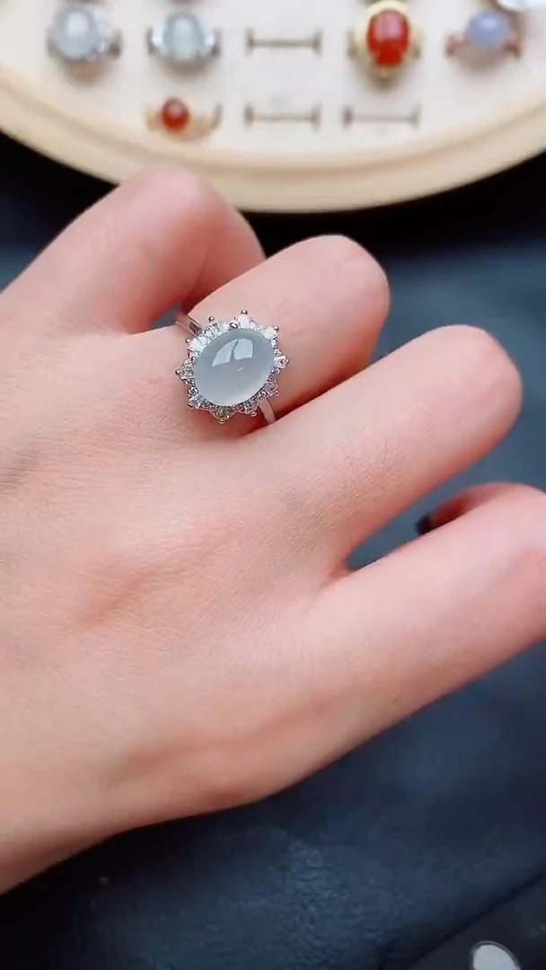 银S925镶嵌戒指翡翠...