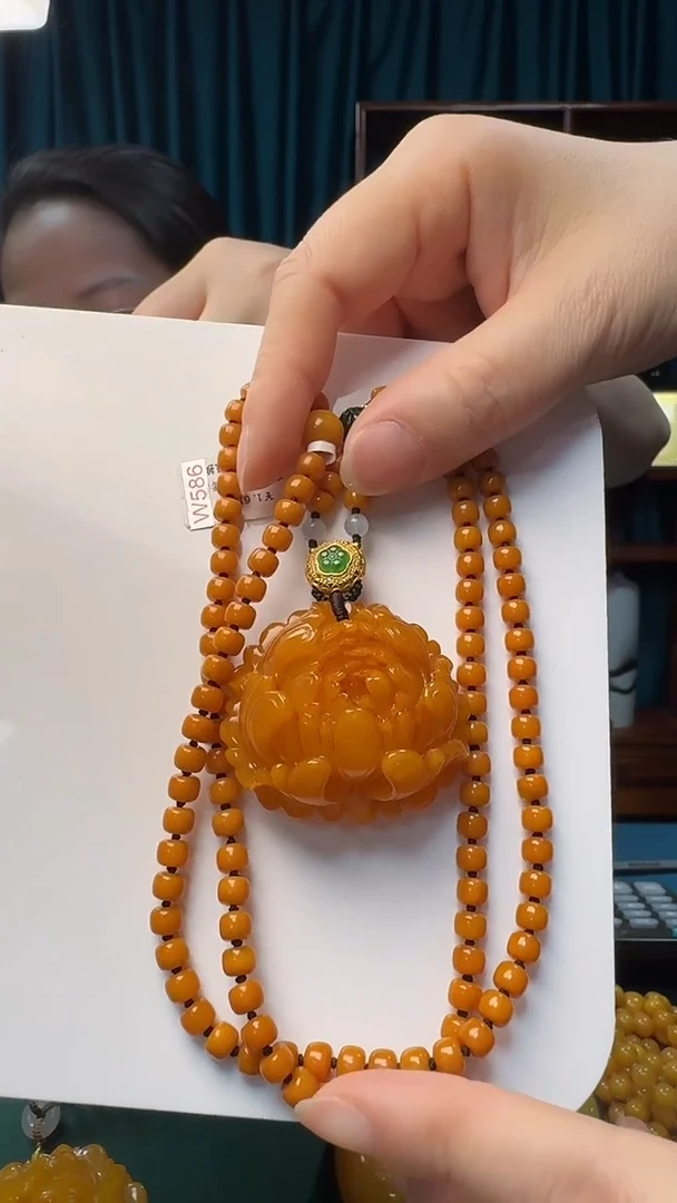 未镶嵌吊坠(赠链)琥珀蜜蜡牡丹花套装