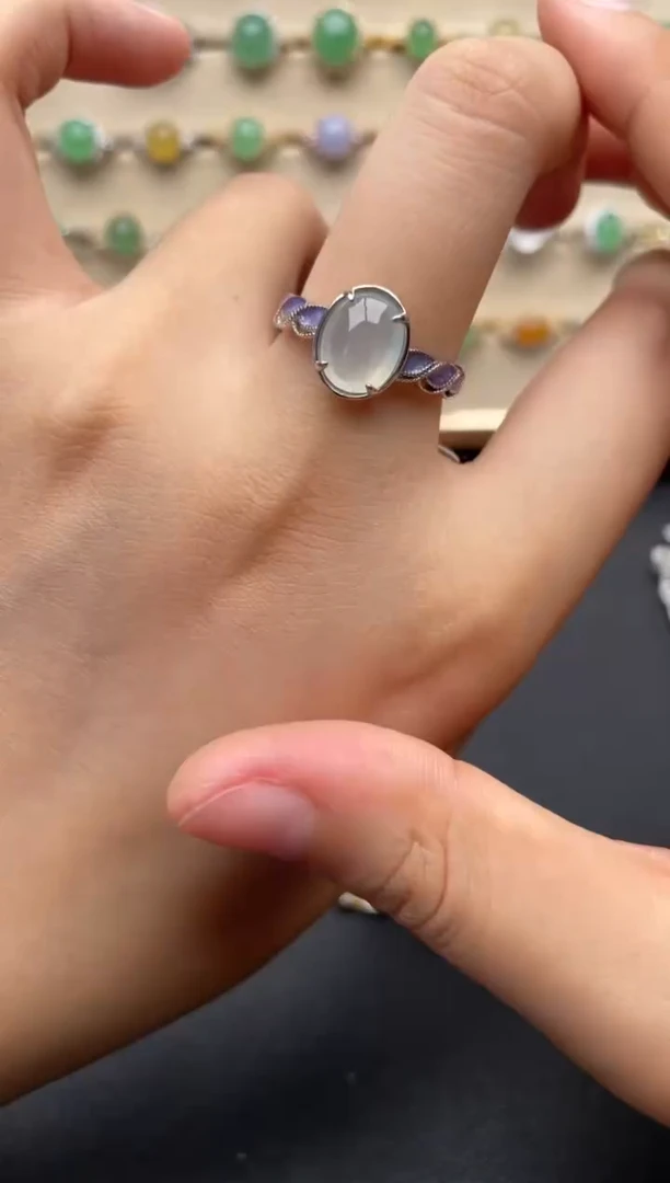 银S925镶嵌戒指翡翠一物一证一礼盒