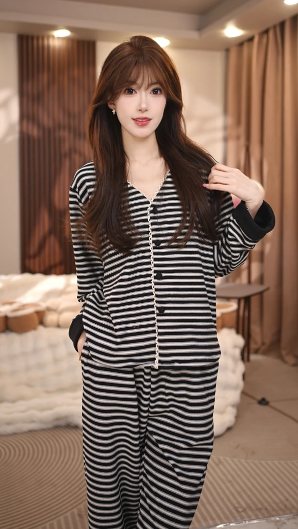 【格调】秋冬新款加厚蕾丝拼接保暖高级感甜美小众家居服