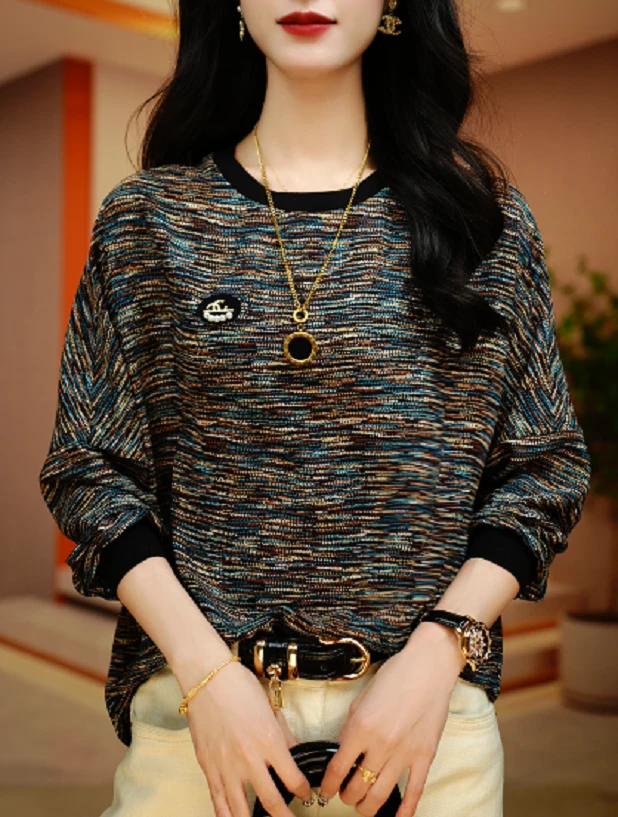 幻彩涟漪-高端长袖时尚上衣女显瘦显白百搭印花圆领减龄