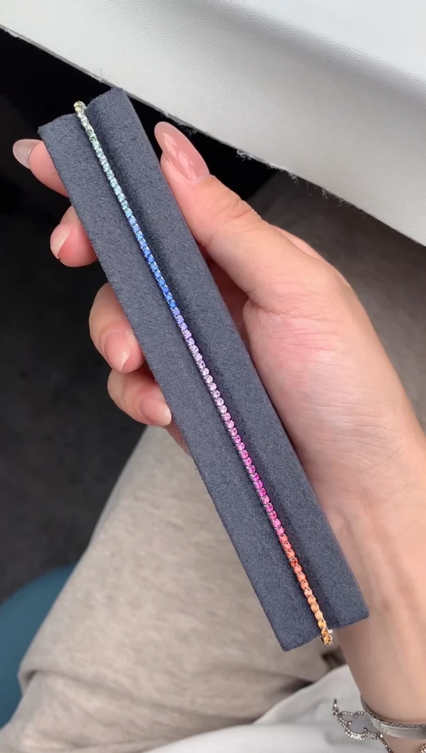 手链彩色蓝宝石18K金镶嵌3.1ct彩蓝宝  定制  FD