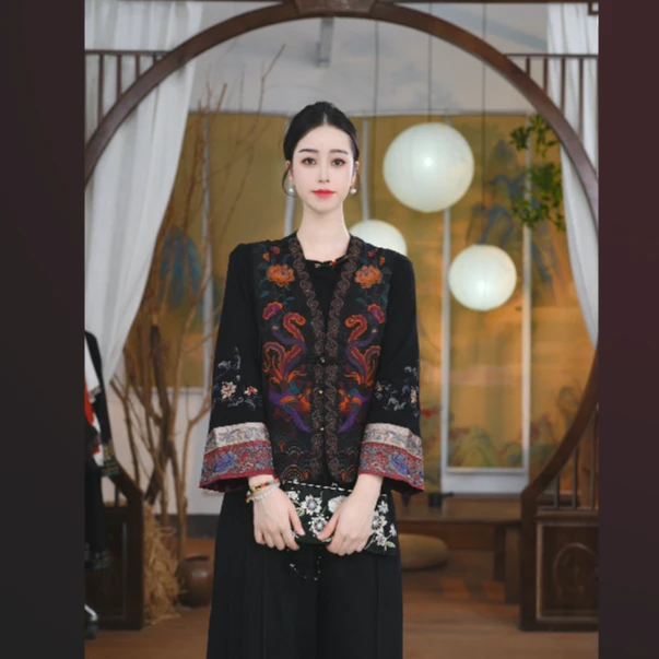 素娘民族风复古日常绣花马甲马夹印花对襟重工刺绣秋季S26078W