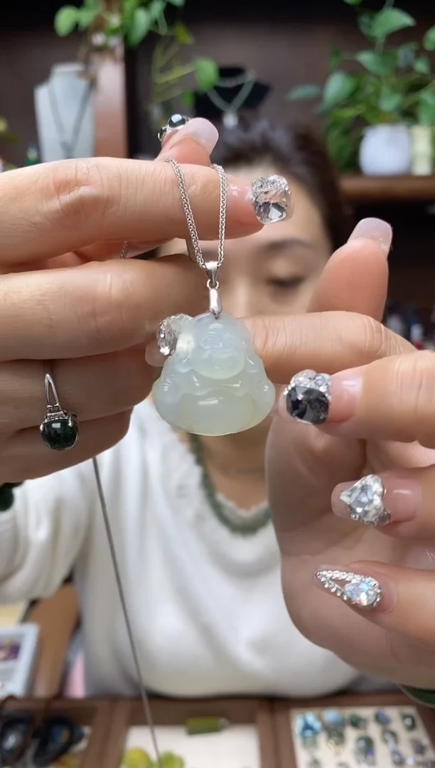 银S925镶嵌岫玉吊坠·