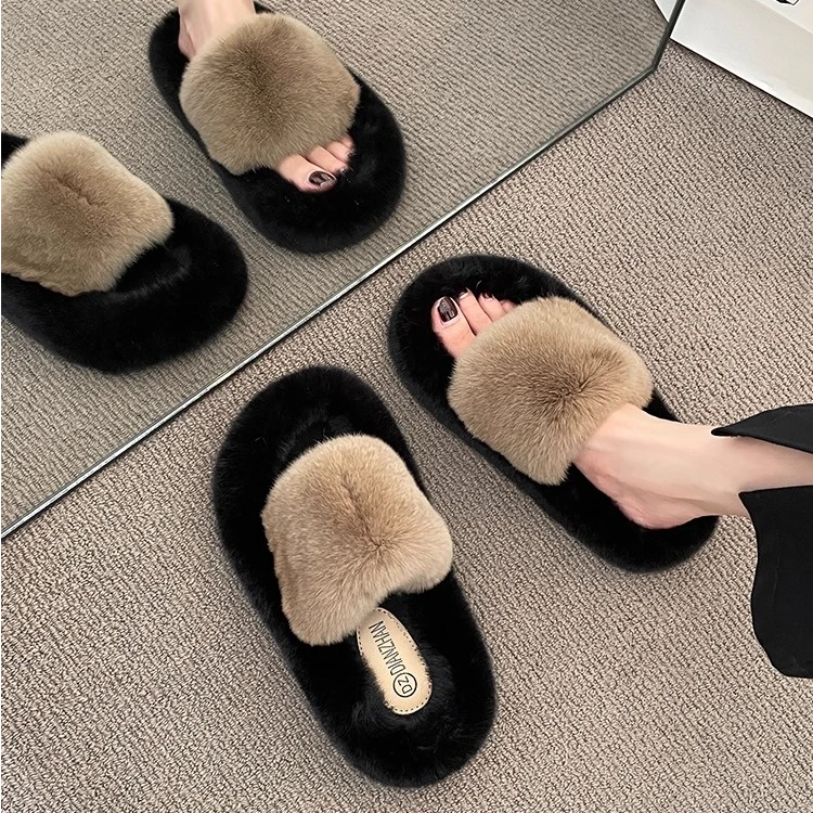 网红办公室内毛毛拖鞋外穿秋冬时尚孕妇懒人厚底高级感毛绒棉拖女