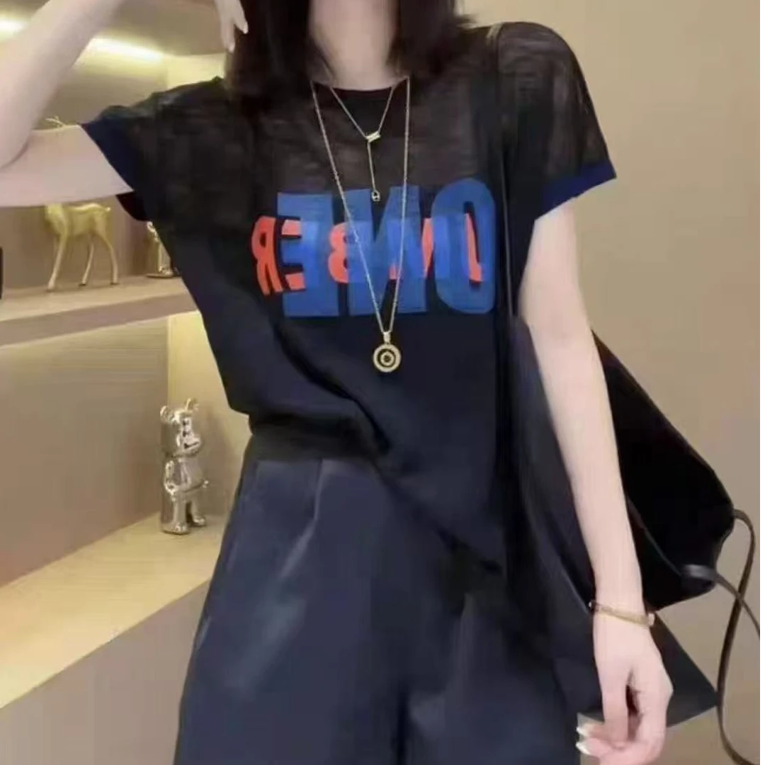 62771-C-弹力撞色印花大码时尚百搭大码半袖衫