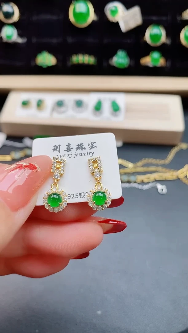 【闪购商品】翡翠耳饰银S925镶嵌50850