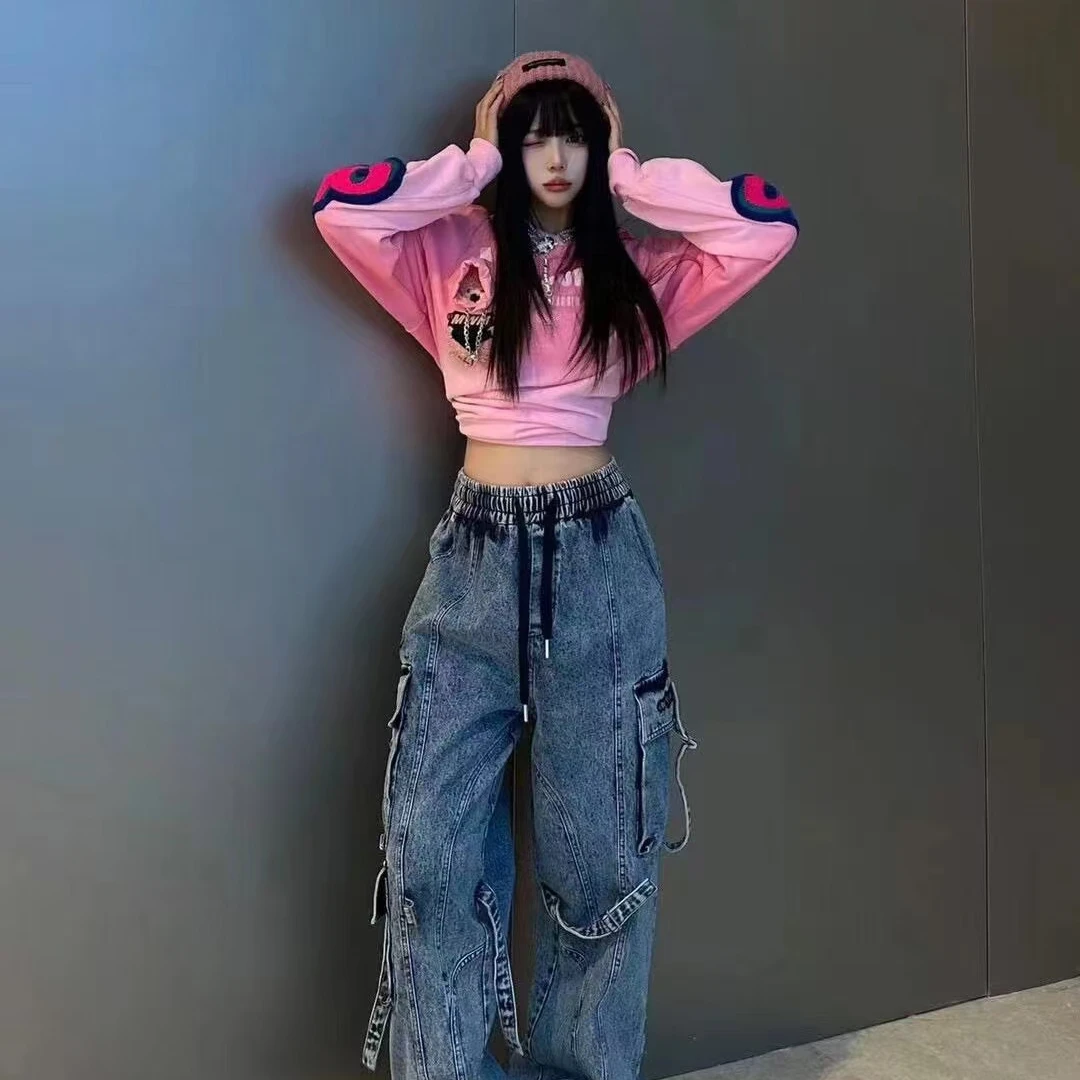 MWM 个性蓝色牛仔直筒裤男女同款
