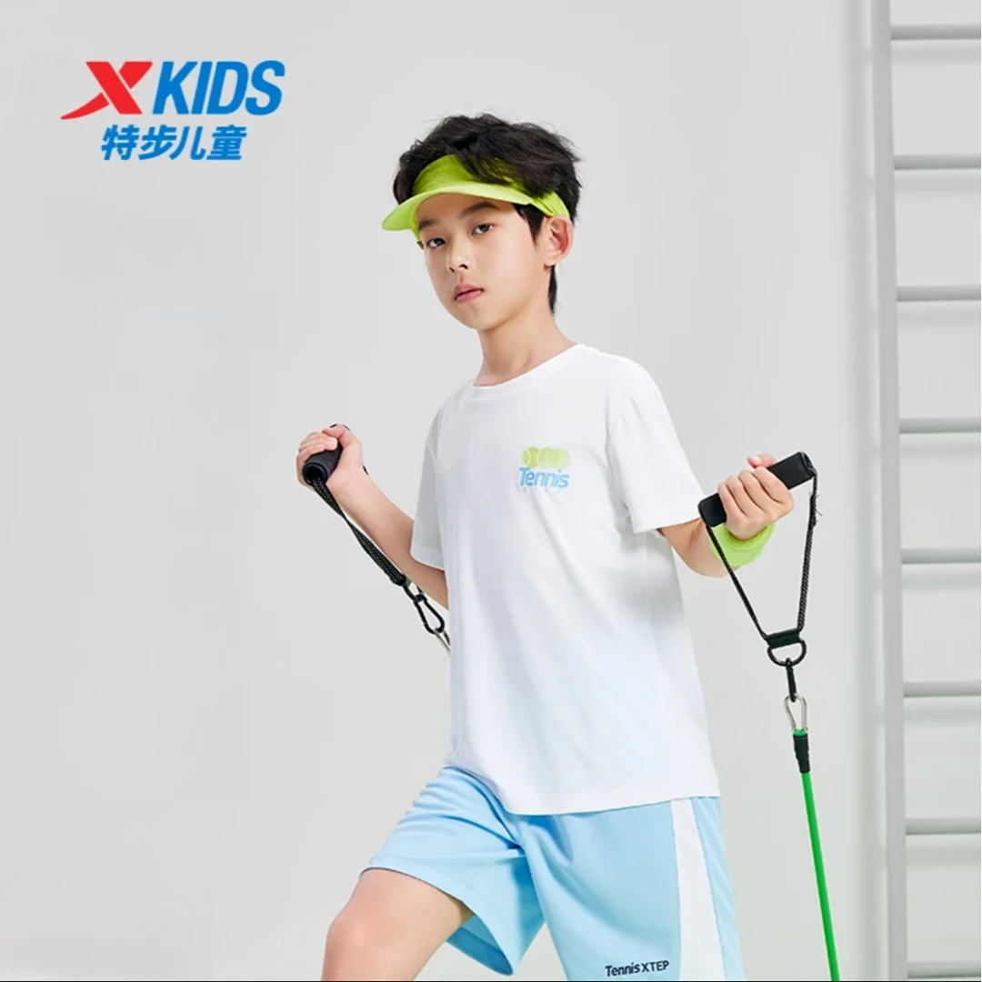 特步儿童夏季圆领速干T桖小中大童运动透气吸湿短袖675225019120