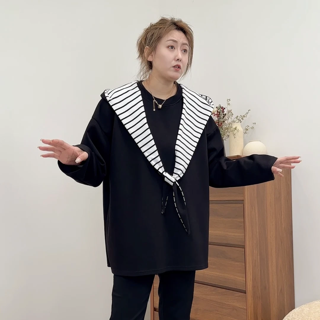 【林南南】 假两件圆领长袖卫衣T恤时尚休闲百搭简约韩版693266