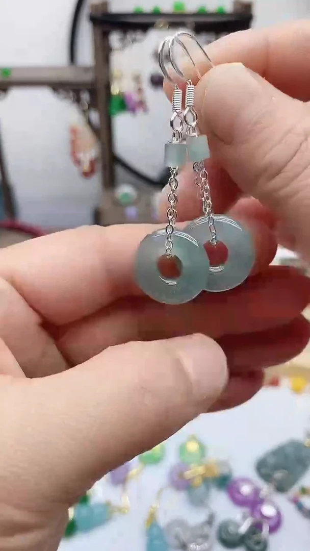 银S925镶嵌翡翠耳饰翡翠424