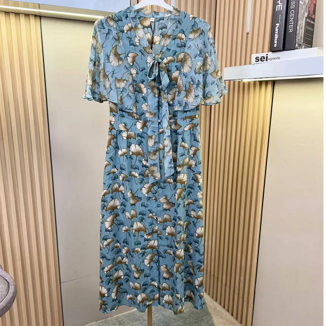 H2157碎花显瘦气质蓝色时尚休闲百搭夏季连衣裙L8