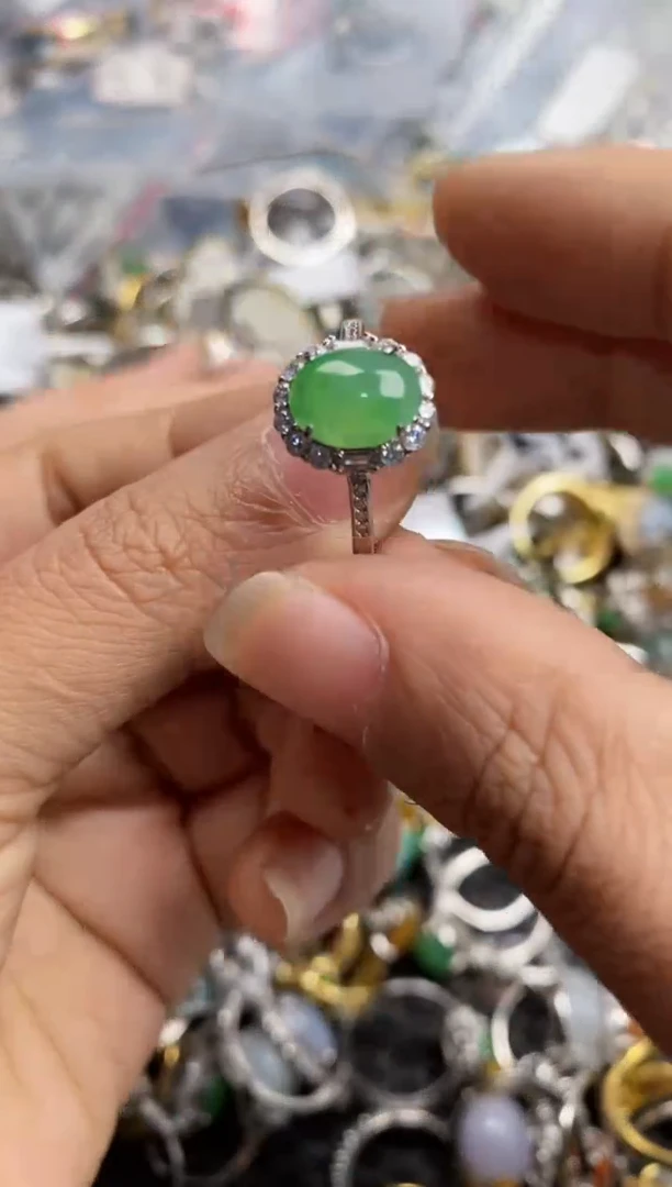 银S925镶嵌戒指翡翠10-10
