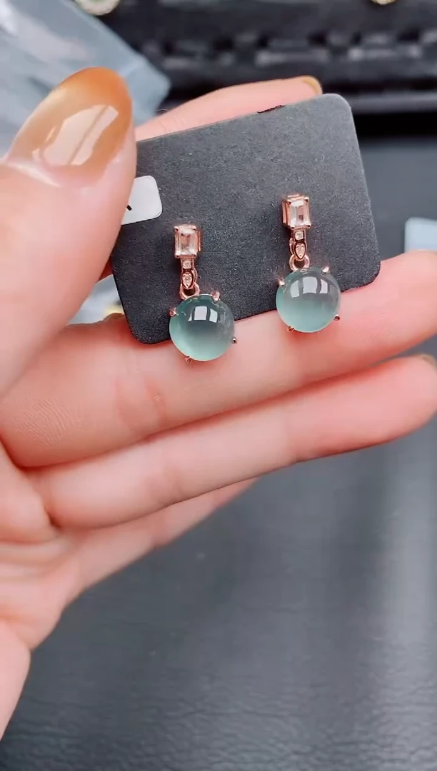 【闪购商品】翡翠耳饰银S925镶嵌天然a货翡翠488