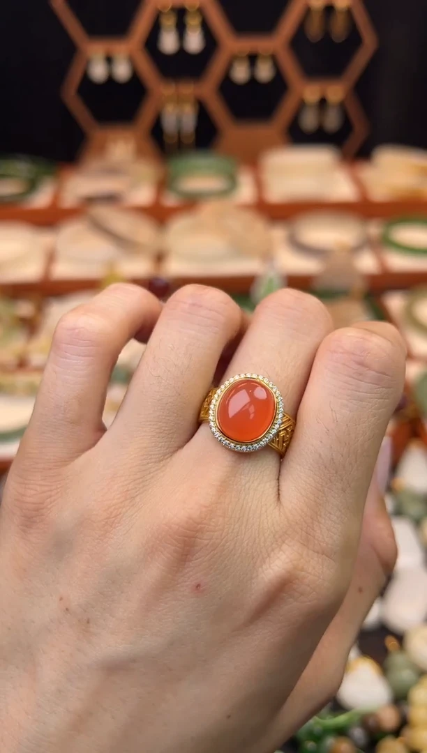 银S925镶嵌戒指南红玛瑙福利