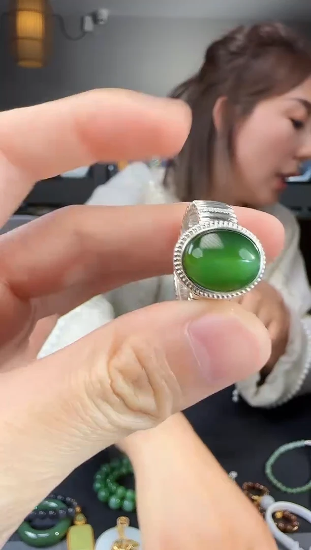 和田玉戒指银S925镶嵌1