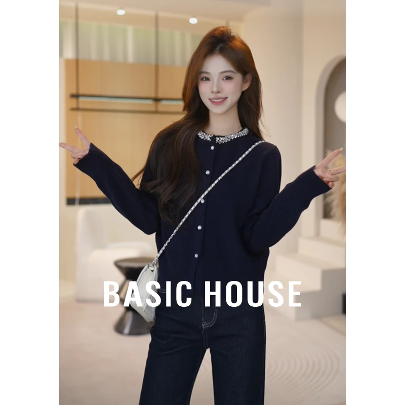 Basic House/百家好秋季新款亮片千金风显瘦针织开衫B1195B50C12