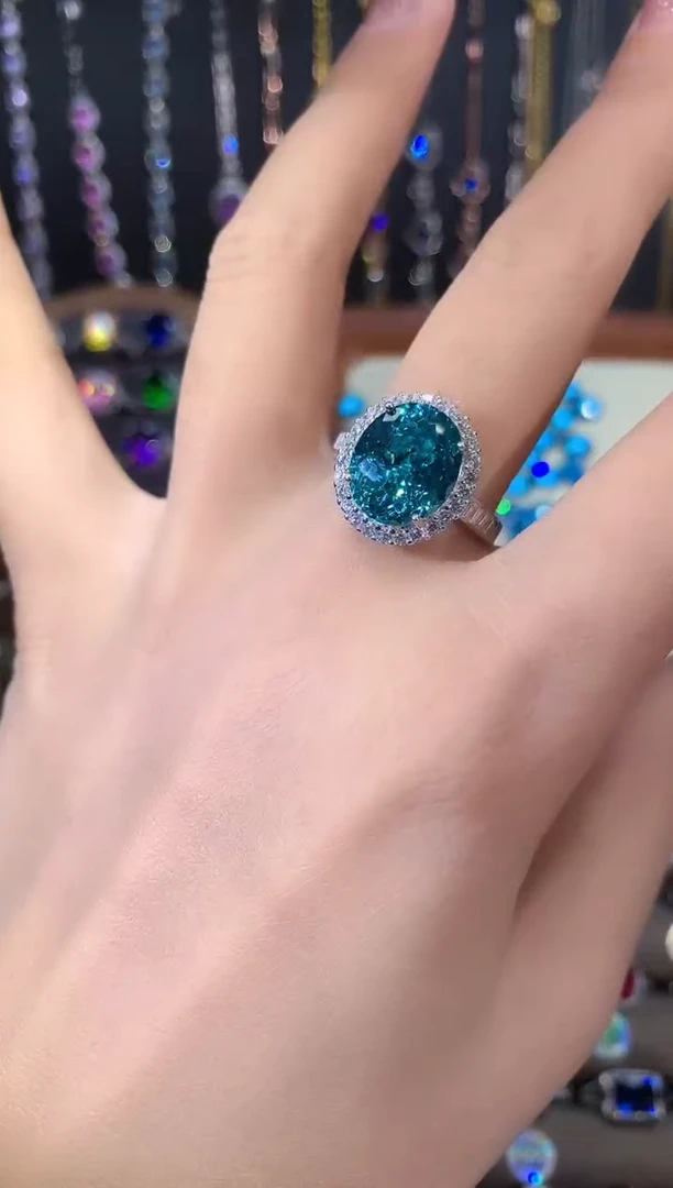 无925银帕拉蓝绿色鸟巢切戒指