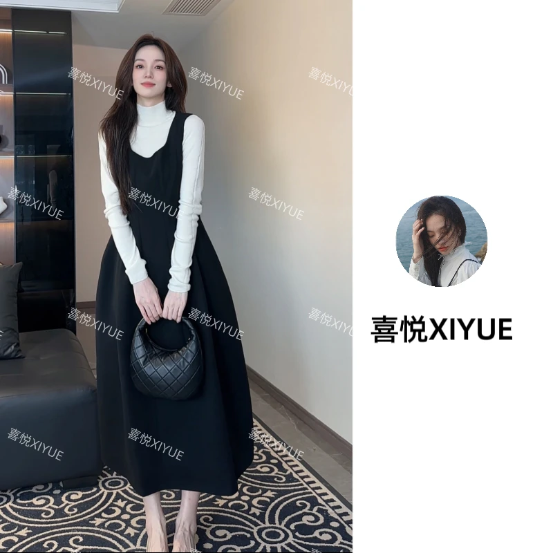 早秋氛围感穿搭套装高领长袖针织衫女装秋季新款背心连衣裙两件套