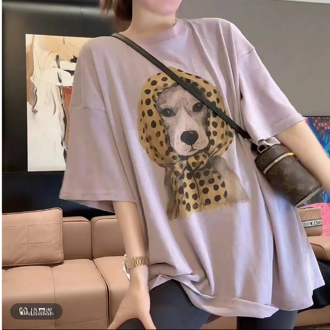 【头巾狗狗】夏季透气百搭短袖t恤女潮牌圆领洋气衣服女ins上衣潮