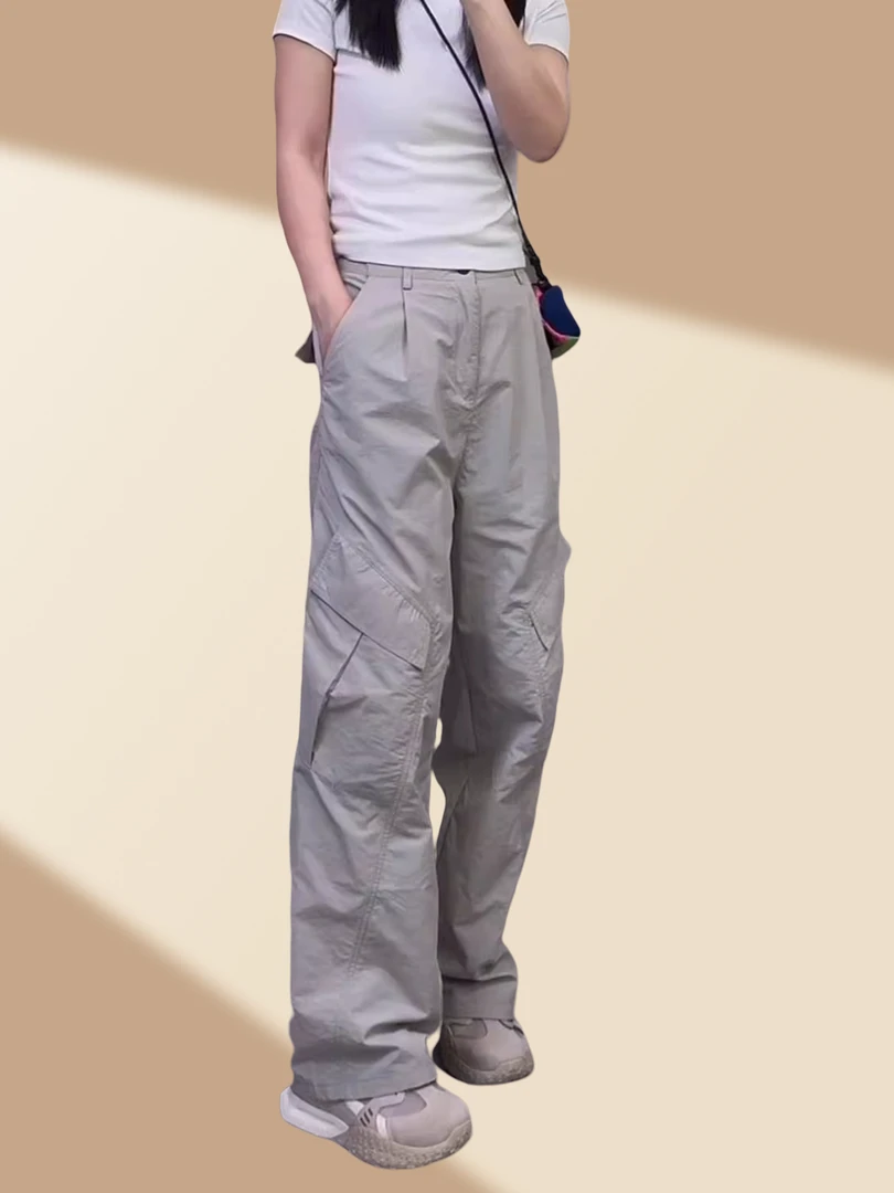 美式复古辣妹工装裤女夏季薄款2025新款高腰宽松显瘦休闲阔腿长裤