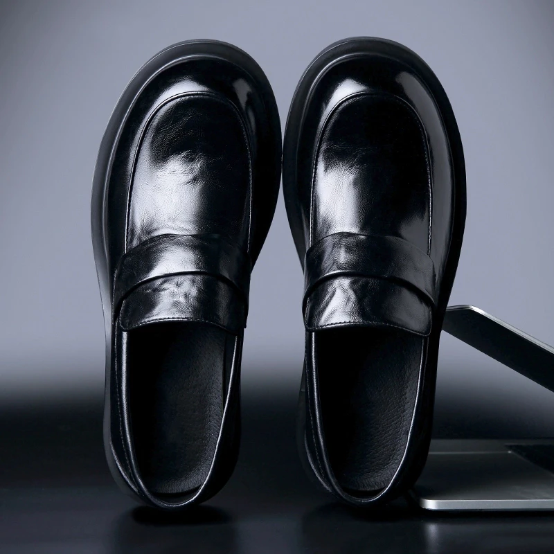 头层牛皮春秋爆款透气休闲男士真皮皮鞋男款百搭大头一脚蹬乐福鞋