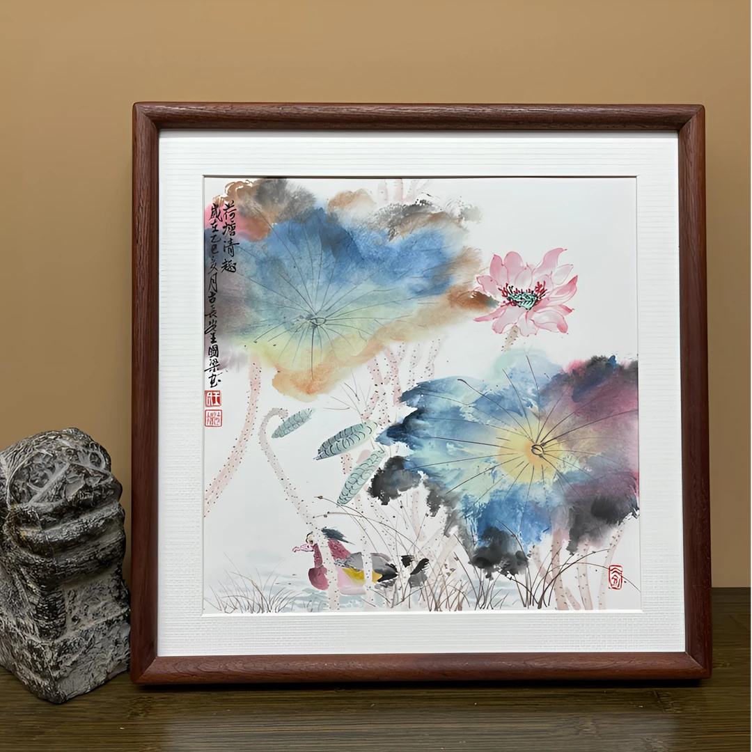 《荷塘清趣》35×35花鸟水墨装饰画