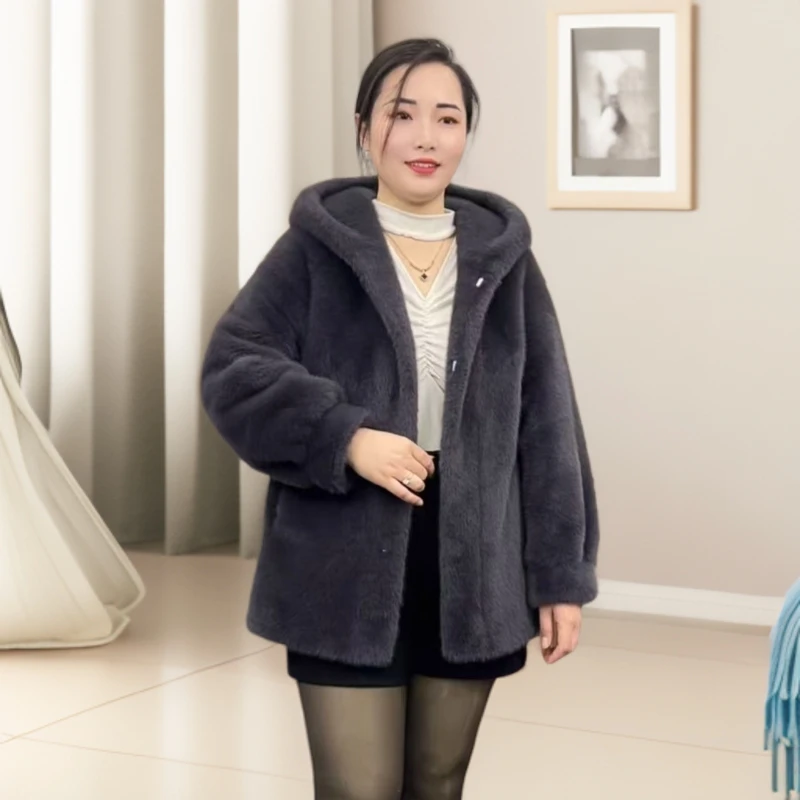 反季福利70长连帽雪兰貂绒皮绒一体冬季加厚外套