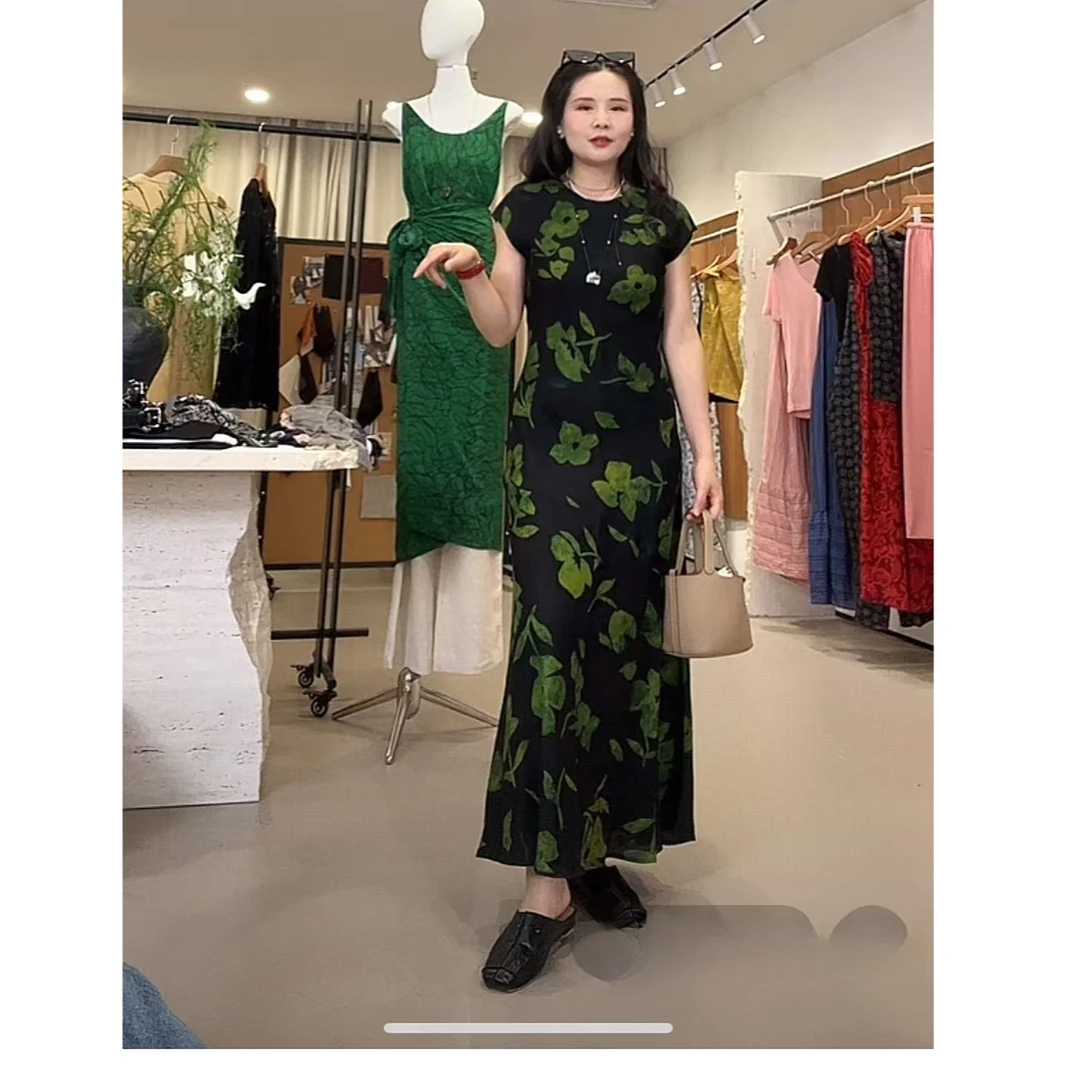 Mozch 真丝香云工艺花开富贵印花斜裁显瘦连衣裙【长127】223