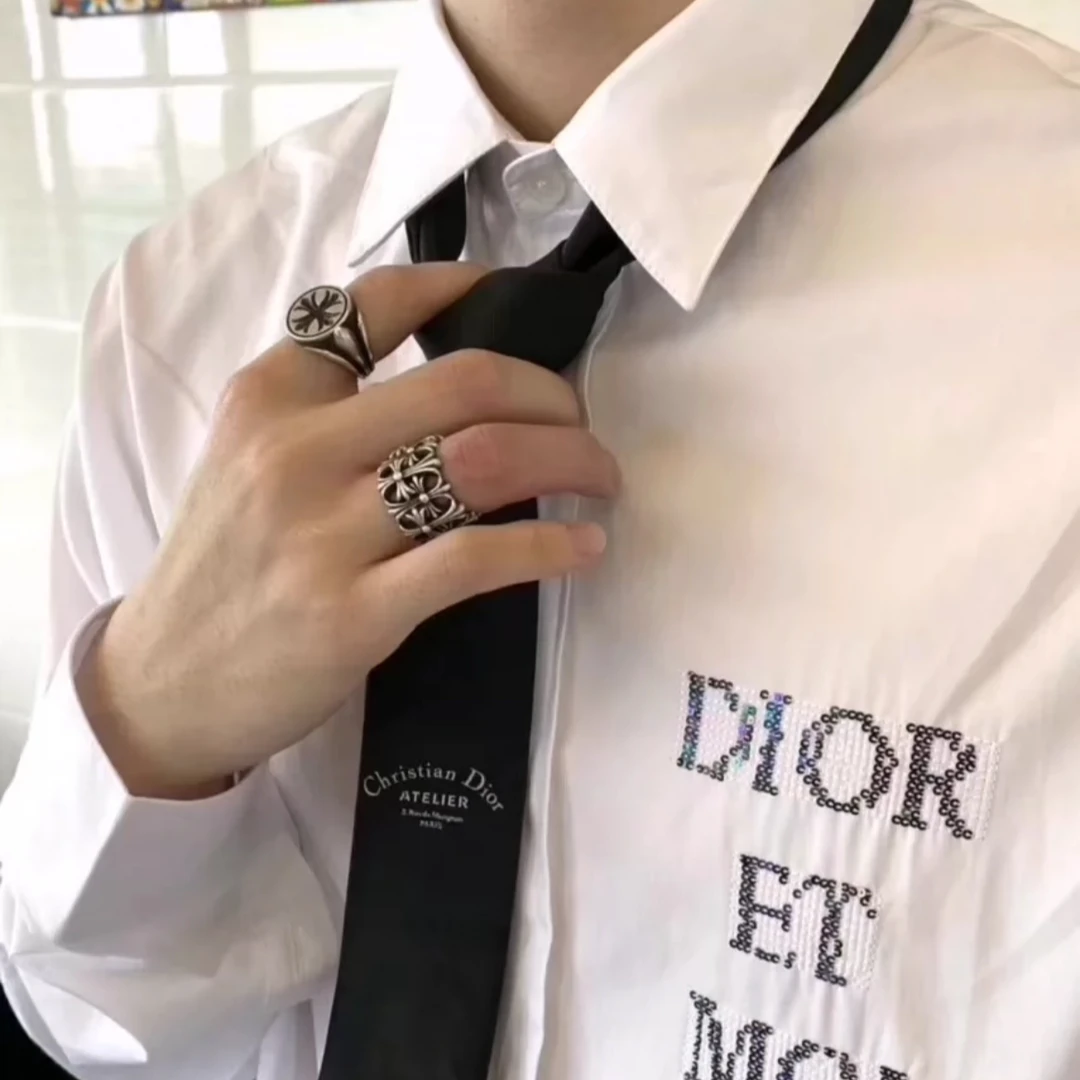 99新 DIOR/迪奥 潮奢豆 严选/白色logo亮片长袖衬衫/H12688