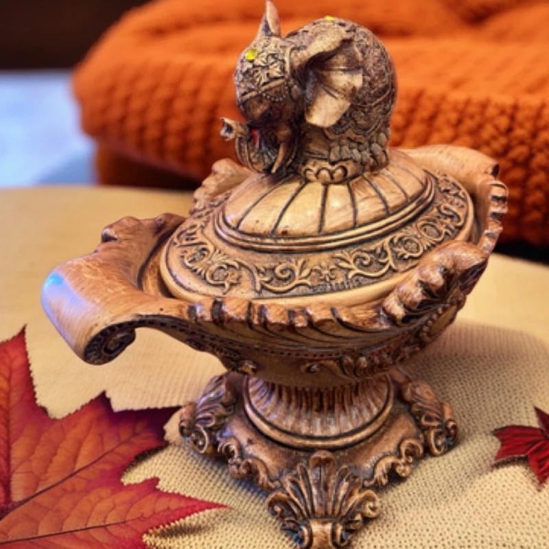 工艺品手工陶瓷玄关中式貔貅书房木式复古盆雕刻创意摆设