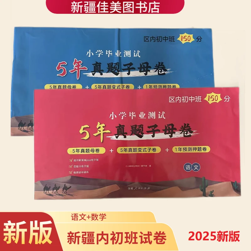 2025新疆5年真题子母卷小学毕业测试内初班试卷语文数学小升初