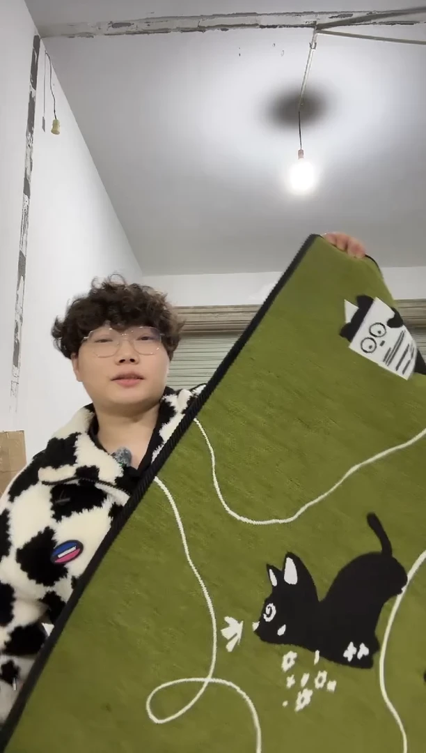 雪尼尔90*240绿色喵