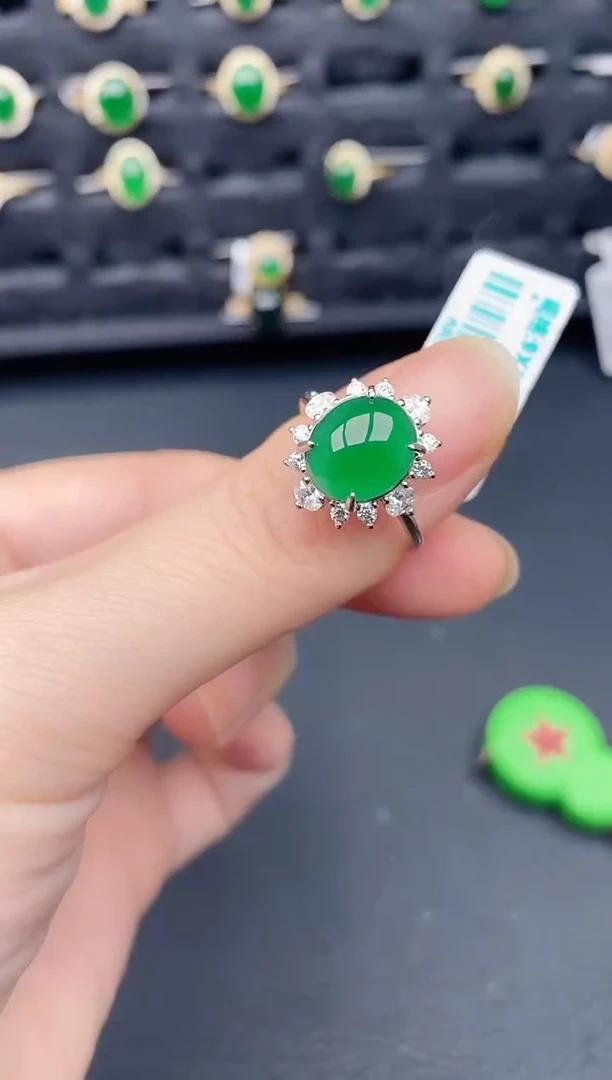 银S925镶嵌戒指翡翠天然a货翡翠101