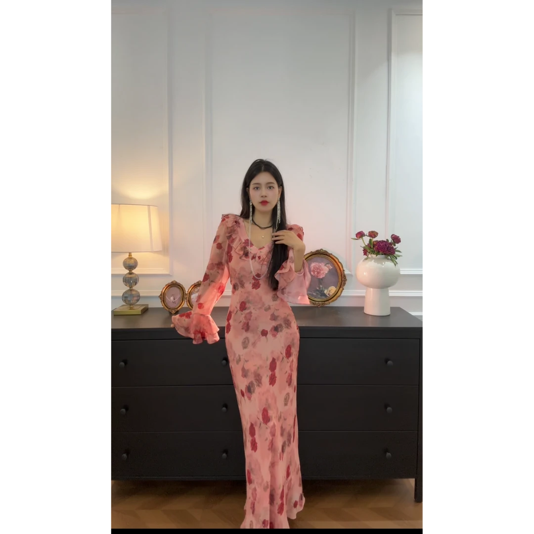【干枯玫瑰长袖】春款法式玫瑰长款正反两穿女装时尚显瘦轻奢气质