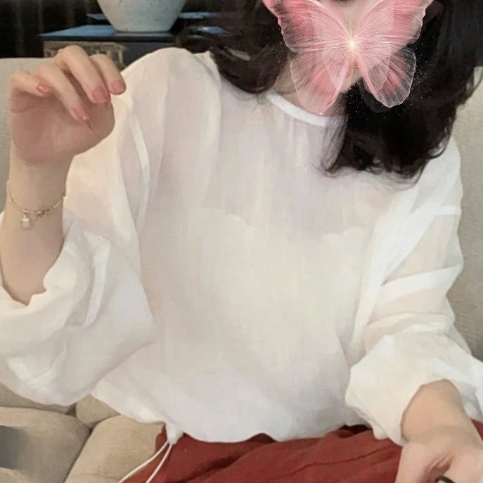 设计感时尚百搭气质下摆抽绳长袖圆领衬衣2025年夏季新款漂亮小衫