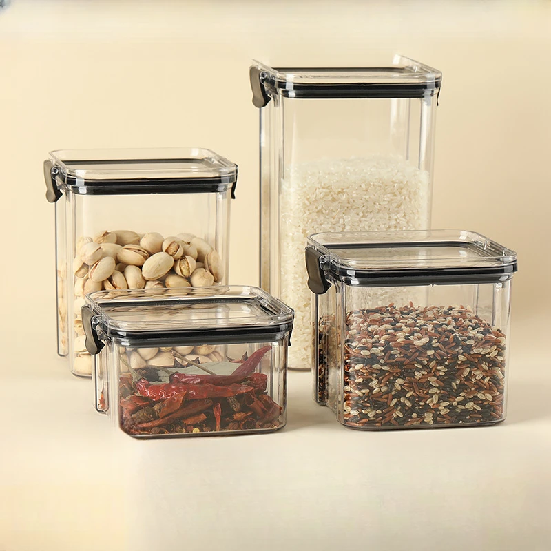 食品级密封罐塑料加厚透明收纳盒方形零食储物罐五谷杂粮收纳罐子