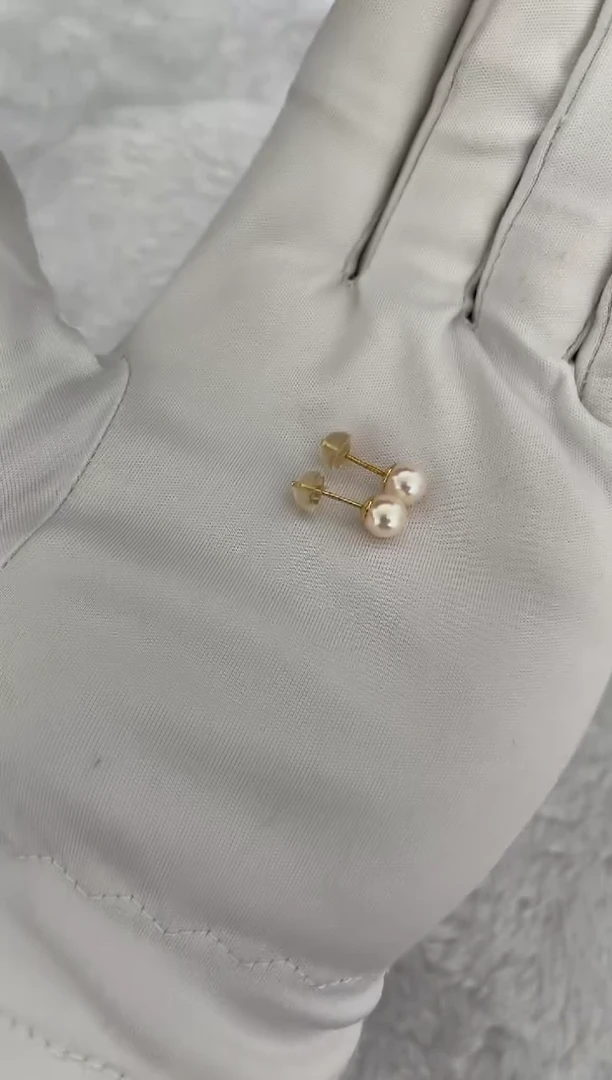 银S925镶嵌海水珍珠耳饰AK羽皇金素钉6-6.5mm