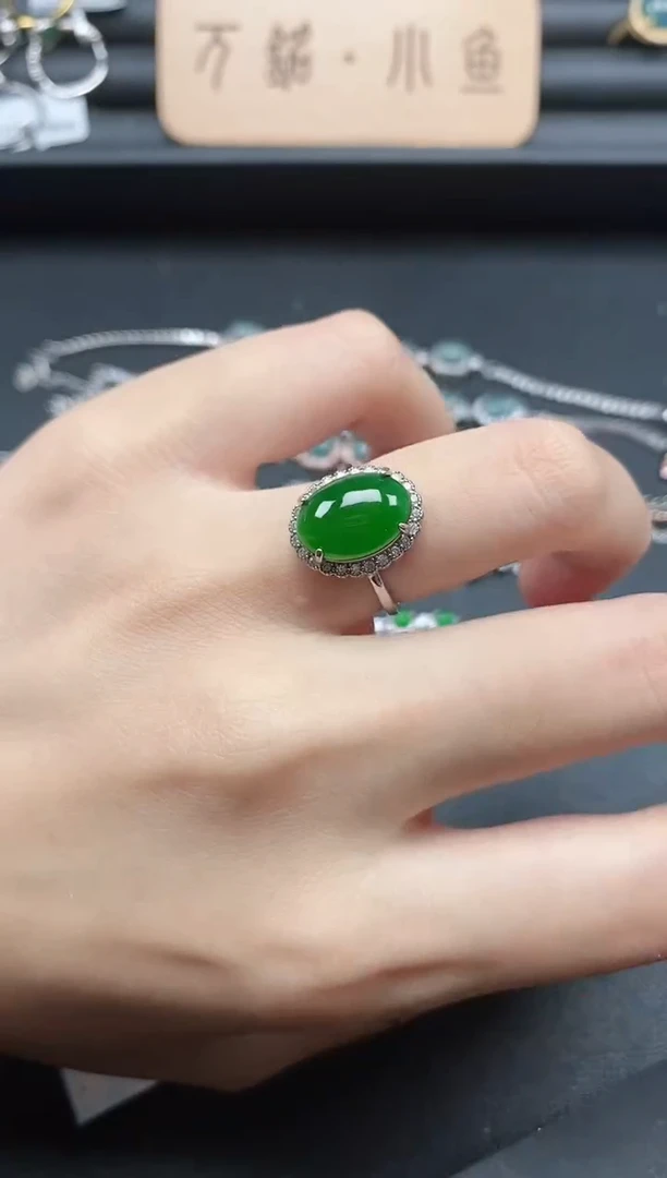 翡翠戒指银S925镶嵌15151